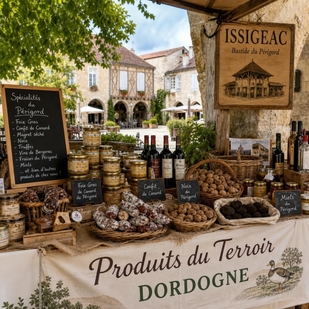 Marché du Périgord avec produits locaux autour de Bergerac